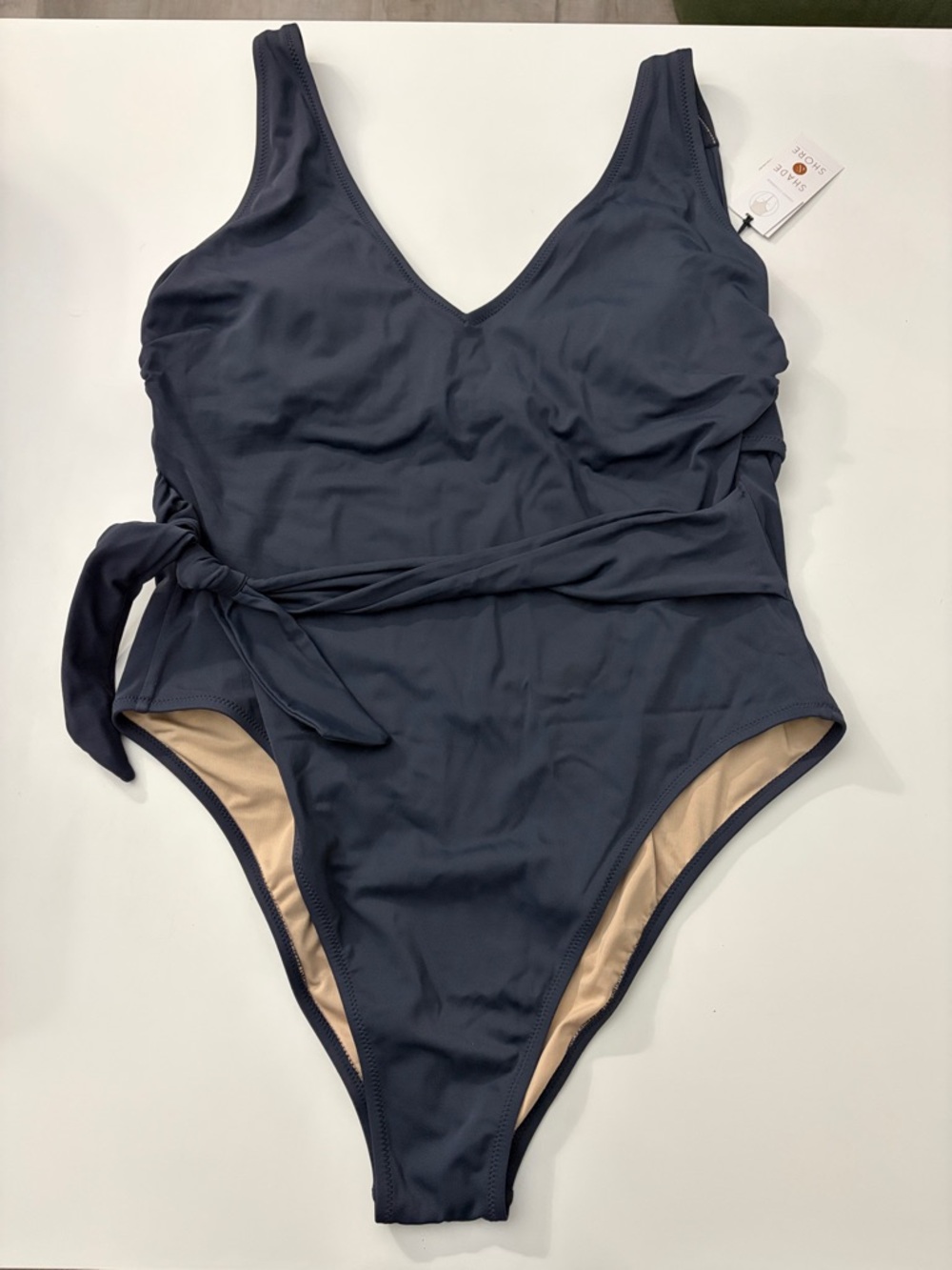 Shade & Shore Blue Plunge Tie-Front Wrap One Piece Swimsuit Lowest Coverage